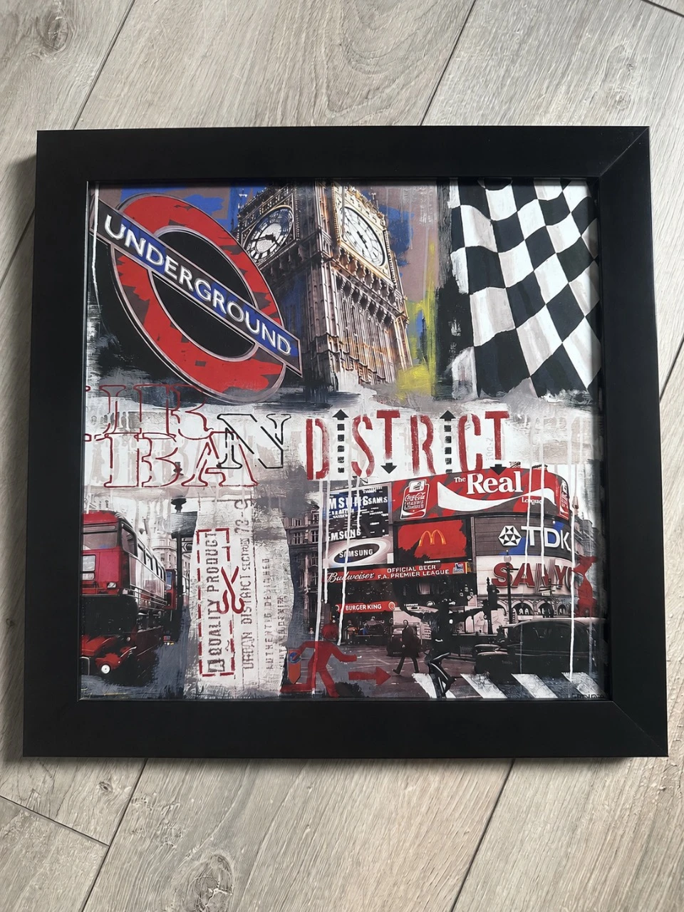 Tableau déco style industriel Londres 35x35 cm – Cadre noir - London